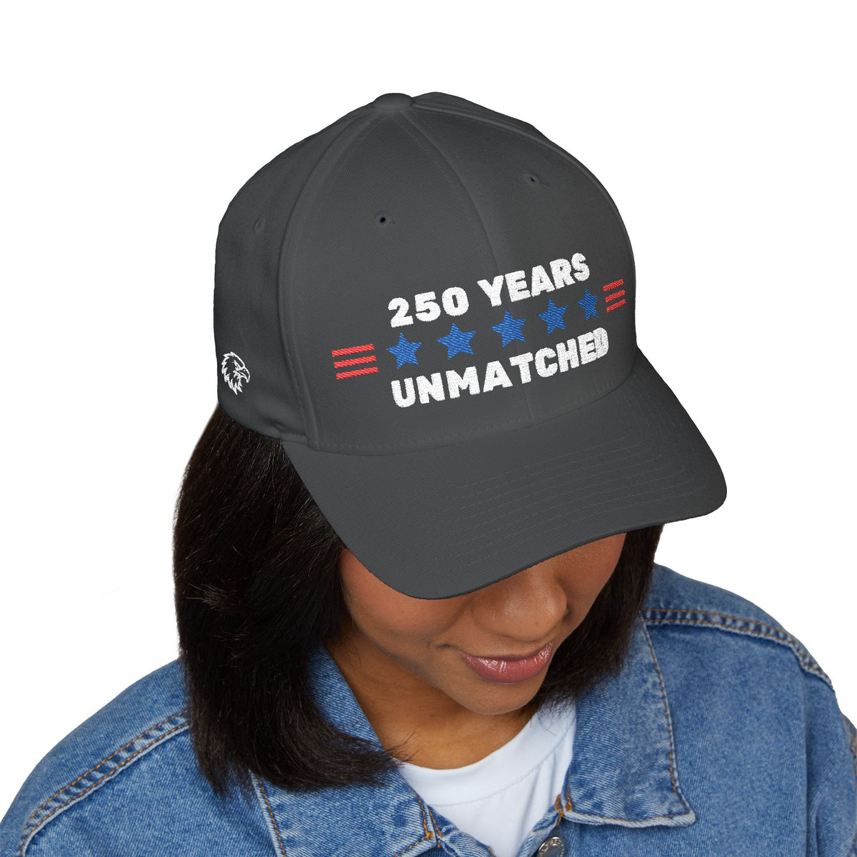 250 Years Unmatched 1776 anniversary cap on model