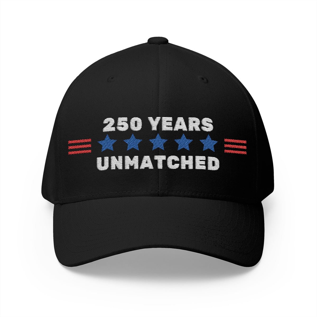 Model wearing the 250 Years Unmatched embroidered cap