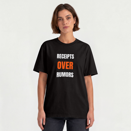 Receipts Over Rumors garment-dyed heavyweight tee, bold front slogan print