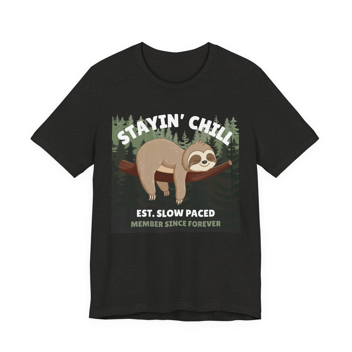 Model wearing the Stayin' Chill sloth relaxed-fit t-shirt