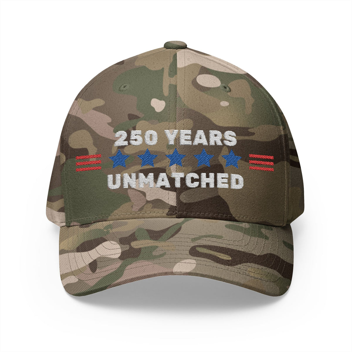 Close view of the 250 Years Unmatched stars and bars embroidery